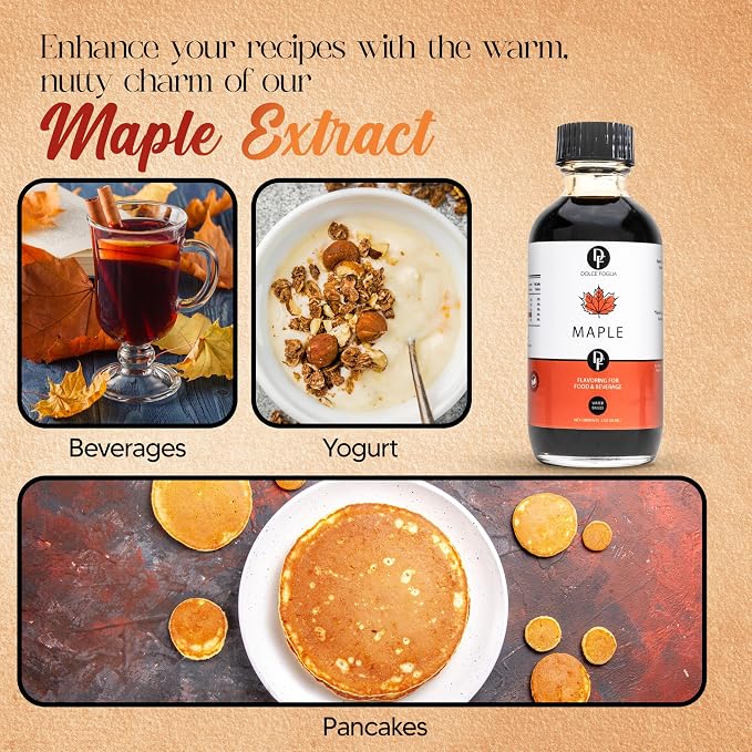 Dolce Flav Maple Extract 1 Gallon – Kosher, Sugar-Free, Concentrated Rich Maple Flavoring for Baking, Coffee & Desserts