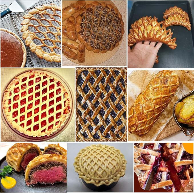 Stainless Steel Lattice Roller Cutter With Wood Handle - Dough Baking Tool for Cookie, Pie, Pizza, Bread, Pastry Crust - Household Time-Saver for Biscuits