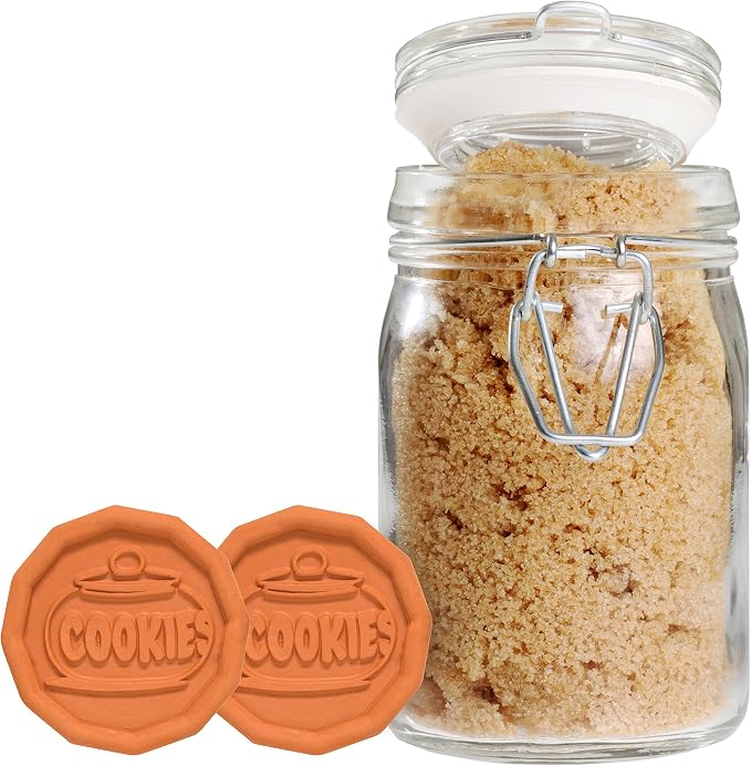 Mrs. Anderson’s Baking Brown Sugar Saver, Cookie Design, Natural Terracotta, Keeps Brown Sugar Softer, Set of 2