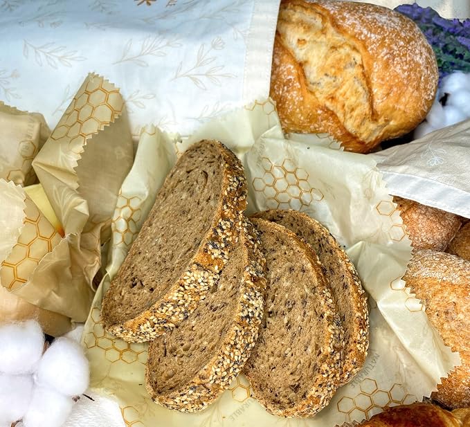 Beeswax Bread Bag for Homemade Bread & Beeswax Wrap Set, 2 XL Sourdough Bread Bags + 2 Beeswax Wraps for Food | Keep Bread Fresh, Breathable, Reusable & Less Waste Storage for Home Bakers (Beige)