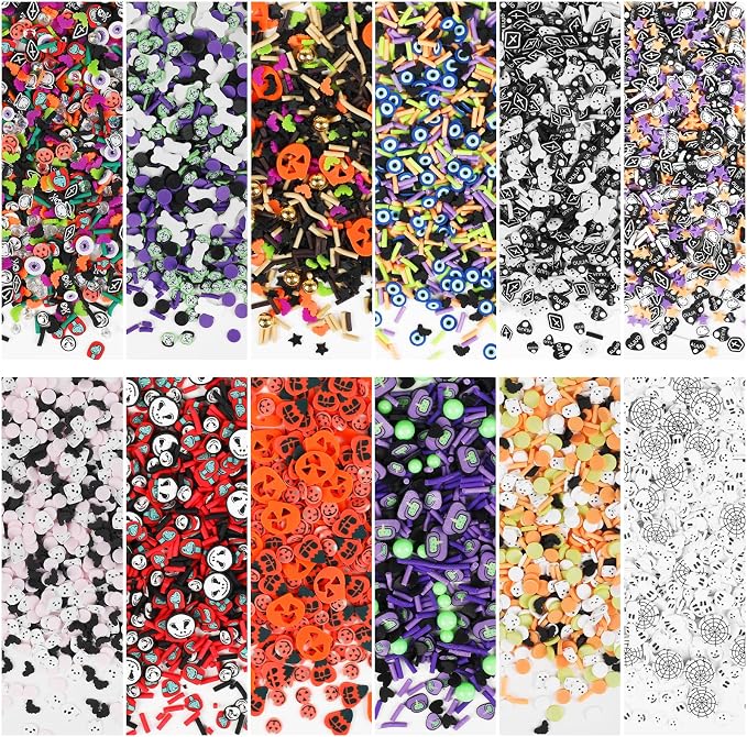 DIYASY 180g Fake Halloween Sprinkles, 6.35oz Non-Edible Polymer Clay Slices | Halloween Mini Faux Sprinkle for Crafts Art DIY Cake Decoration Plastic Slime Card Filler Nail Supply 12 Styles