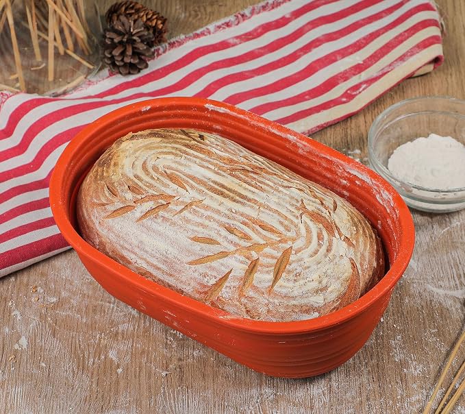 Webake Oval Bread Proofing Basket Silicone, 10 Inches Collapsible Sourdough Bread Baking Supplies Dough Proofing Bowl Containers Oven Safe Baking Gifts for Bakers