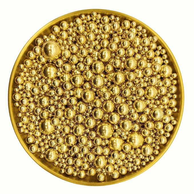Dynastang Mixed Size Super Gold Pearls Sprinkles Edible Pearls Cake Decorating Pearls Cake Decorations Cupcake Toppers Cookie Decorating Perfect for Cakes, Cupcakes, Desserts Toppings 3OZ