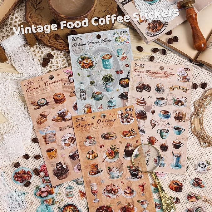 400PCS Food Stickers for Journaling & Scrapbooking – Coffee, Dessert, Donut, Cookie, Bread, Ice Cream & Hotpot Stickers for Planners, DIY, Cards & Junk Journals