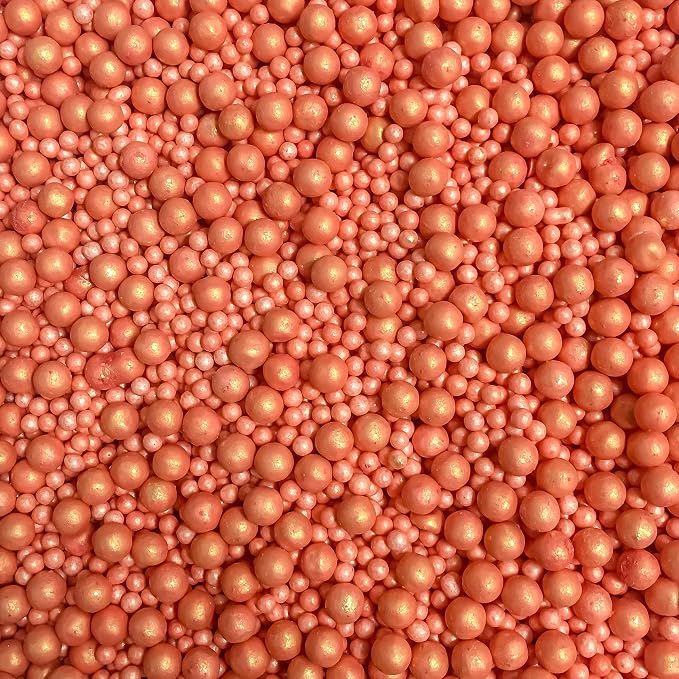 Rustic Golden Peach Coral Edible Beads Big and Mini Sugar Beach Seaside Pearls Cake Cupcake Cookie Dessert Decoration Topper Sugar Candy Beading Pearls 4oz