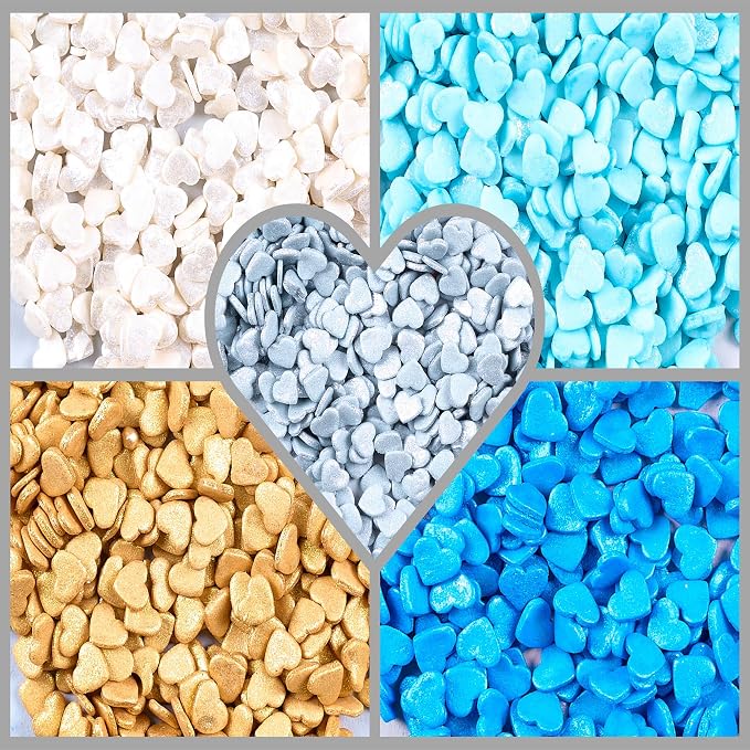 Confect Sprinkle- Blue, Gold, White & Silver Edible Sprinkle Mix | Pack of 5 for Cakes, Cookies, Cupcakes & Baking Decor |Frozen-Themed Heart Sprinkles | Birthday & Party Toppings | Vegan, Gluten-Free – 5 Oz