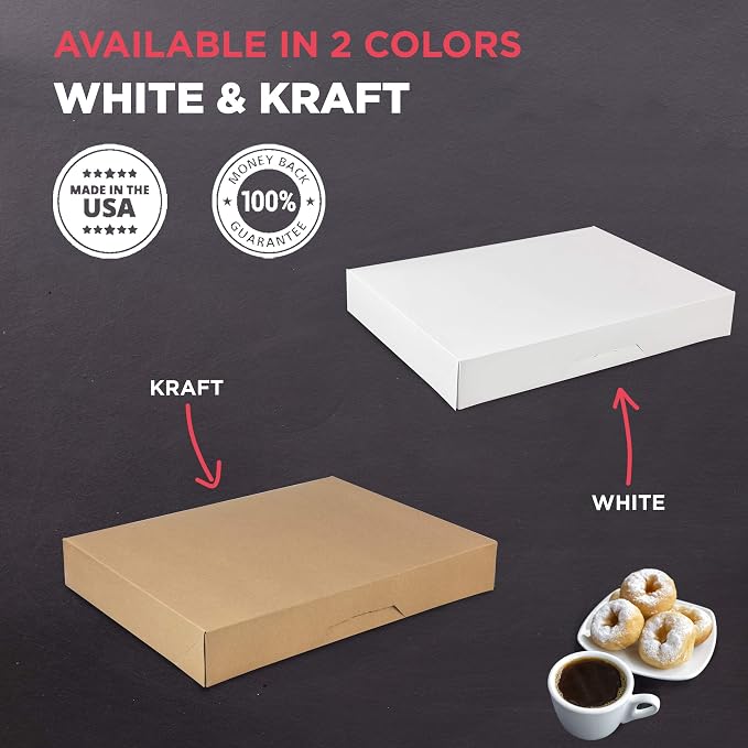 Fit Meal Prep 18 Pack Donut Box 15x11.5x2.25 Auto-Popup Macaron Boxes - Large Kraft Brown Boxes for Baked Goods, Cookies, Breads, Cupcakes, Pizza Durable, Convenient Pastry Box for Home and Bakery