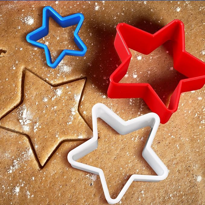 Domensi 3 Sets Plastic Star Cookie Cutter, Red, Blue and White, 4th of July Star Shapes Cookie Cutters Molds for Baking, Biscuit