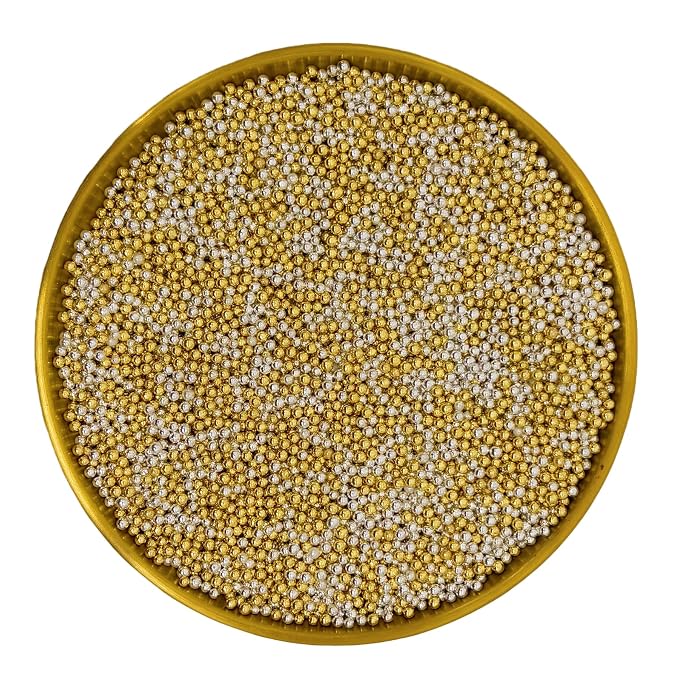Edible Super Gold & Silver Sprinkles Candy 2mm Mini Pearls Cake Decorations Cupcake Toppers Cookie Decorating Perfect for Wedding Party Valentine Halloween Christmas Supplies 3OZ