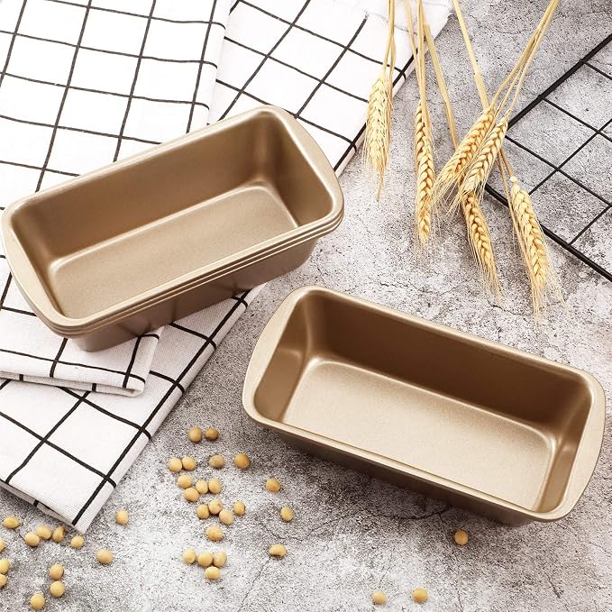Patelai 4 Pack Small Loaf Pans for Baking Bread Non Stick Bread Pan Rectangle Baking Tray Toast Mold(Gold,9.25 x 3.74 Inch)