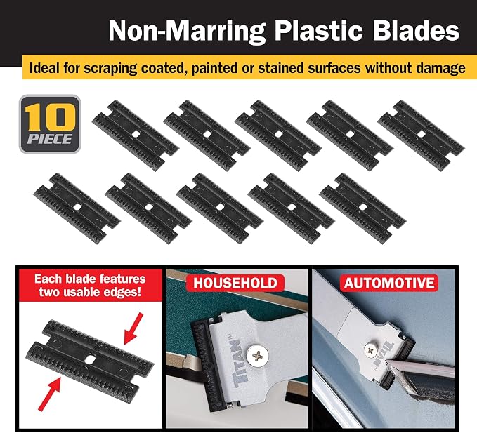 Titan Tools 17013 4-Inch Mini Razor Scraper with (10) Non-Marring Plastic Blades and (11) #20 Steel Blades