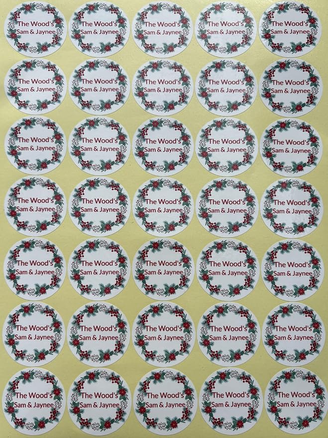 Custom Stickers for Weddings, Birthdays & Businesses - Personalized Labels with Your Logo - Waterproof, Fade and Heat Resistant - Pack of 100-1000 (Wreath H, 3.5 Inch)