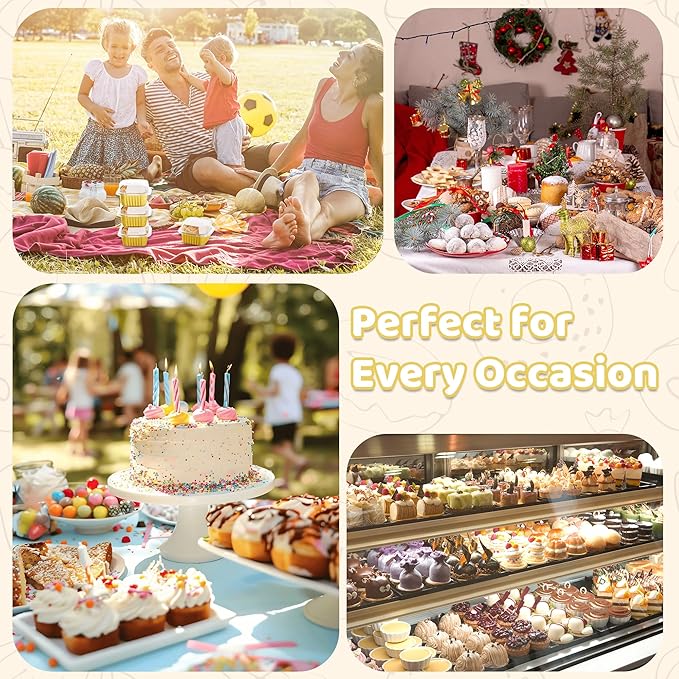 40 Pack 5 OZ Mini Cake Pans with Lids, Disposable Square Aluminum Foil Brownie Baking Cups, Mini Aluminum Foil Cupcake Muffin Tin Ramekins, Flan Molds Cake Containers for Wedding Birthday Party,Gold