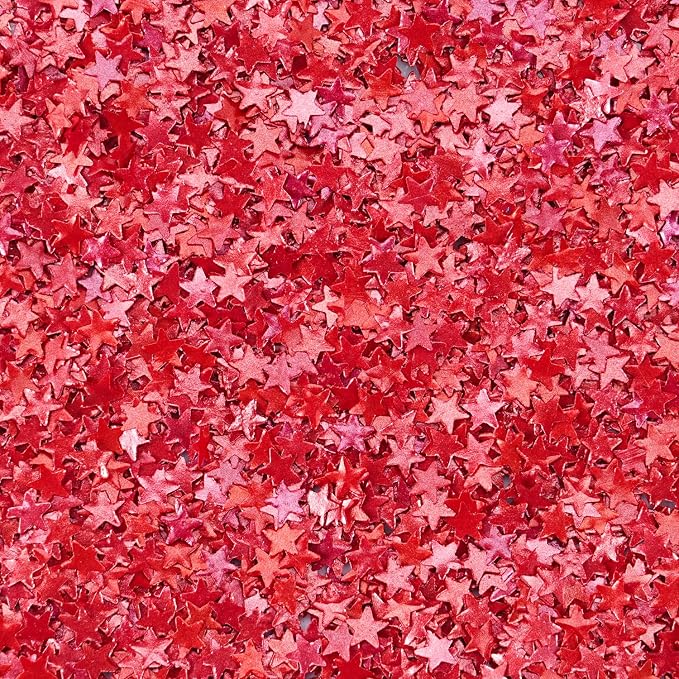 Red Edible Star Shaped Glitter Sparkles for Cakes - Edible Stars Cake Decorations in Metallic Red for Cake Decorating, Toppings, Baking - Vegan Shimmer Stars Dessert Glitters for Cupcakes Topper