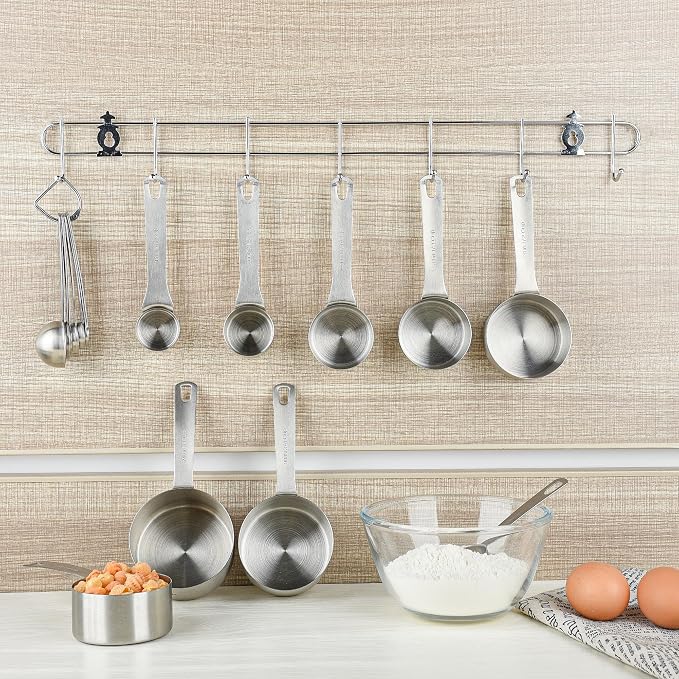 Measuring Cups and Spoons Set 18, Metric&US 18/8 Stainless Steel Measuring Cups and Spoons for Kitchen &Baking, Metal Measue Cup and Spoon for Dry&Liquid, 8 Measure Cups&9 Spoons w/Leveler