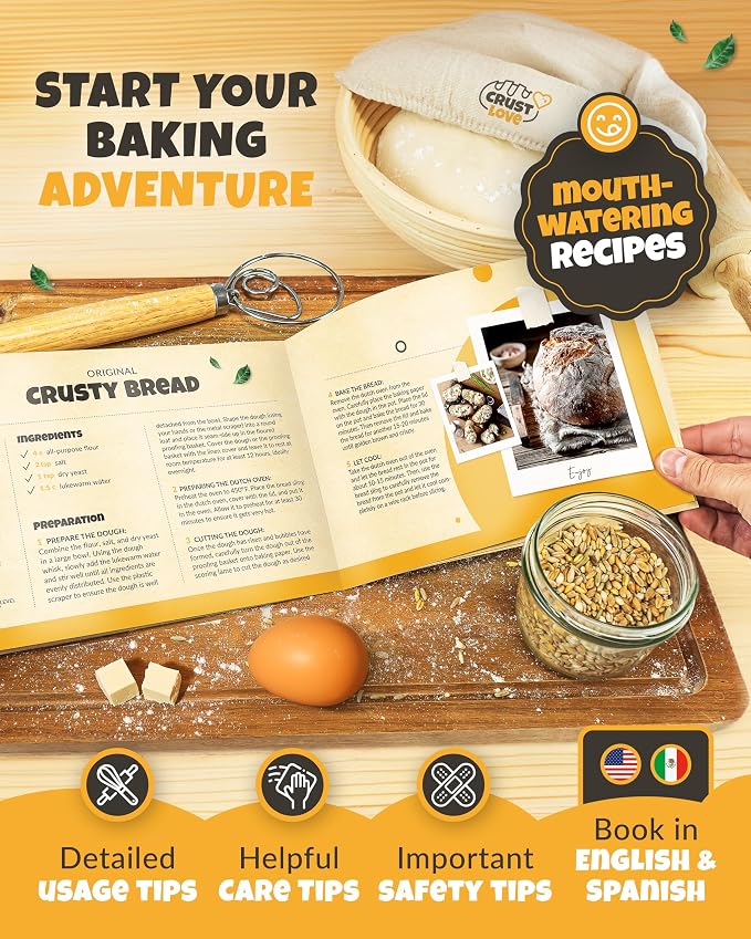 CRUSTLOVE Dutch Oven for Bread Baking - incl. Sourdough Bread-Baking Supplies like Banneton Bread-Proofing Basket - 5QT Enameled Cast Iron Bread-Oven with Lid, Bread-Pan Sour Dough Starter Kit