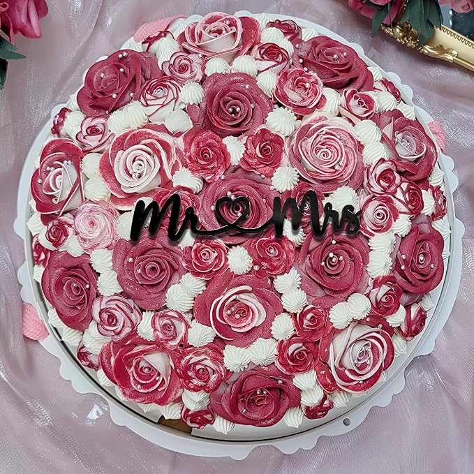 Mr and Mrs Cake Topper – Acrylic Wedding Cake Topper for Bride and Groom, Engagement, Bridal Shower or Just Married Decorations, Elegant Mr & Mrs Sign for Cake (black)