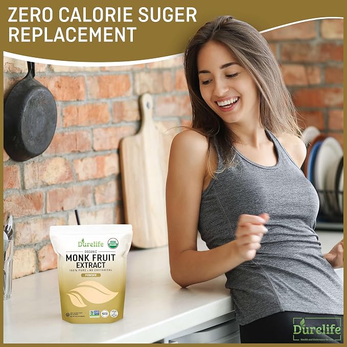 DureLife Organic 100% Pure Monk Fruit Sweetener, No Erythritol, 5 Oz | Zero Calorie Sugar Substitute, No Fillers, Keto Certified, OU Kosher, USDA Organic, Non-GMO Project Verified