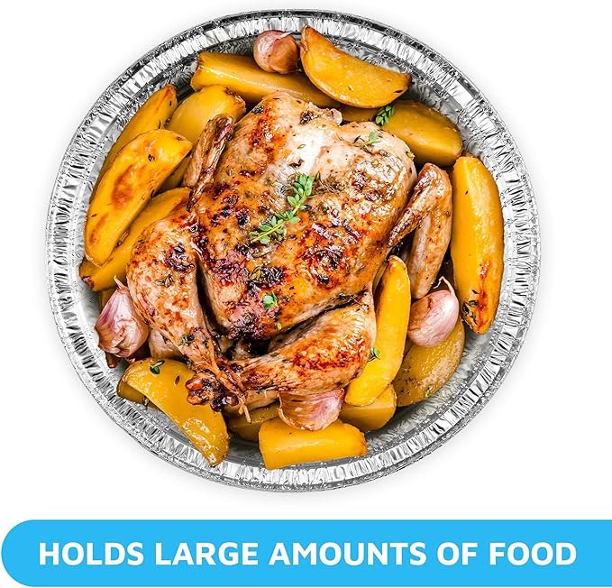 MontoPack 9” Round Aluminum Foil Pans | Disposable Containers with Straight Walls for Storing, Serving, Baking & Reheating | Freezer and Oven Safe, Recyclable, USA-Made | 50-Pack of Tins for Meal Prep