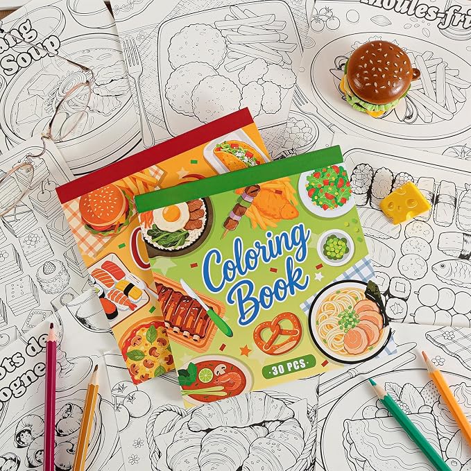 2 PCS World Food Coloring Book for Adults Relaxation and Teens Stress Relief, 60 Pages Spiral Coloring Book for Women,Mindfulness Stress-Free Patterns for Adult to Relax Relieve Anxiety Gifts