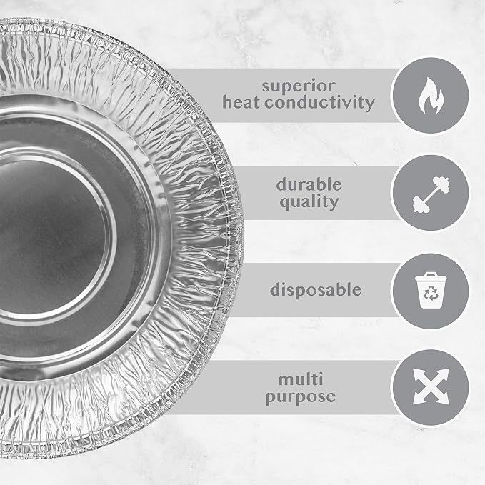 PLASTICPRO 10'' Inch Round Deep Tin Foil Pans Disposable Aluminum, Freezer & Oven Safe - For Baking, Cooking, Storage, Roasting, & Reheating, Pack of 20