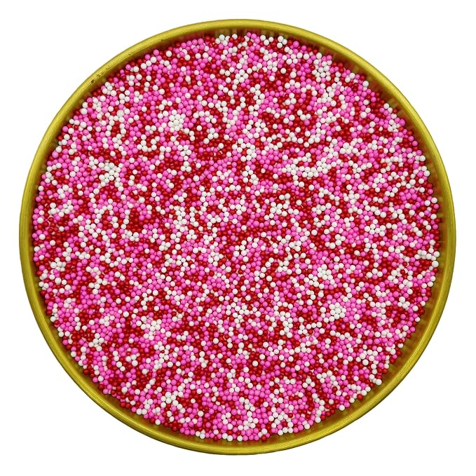 Dynastang 2mm Red & Pink & White Pearls Sprinkles Edible Pearls Cake Decorating Stars Cake Decorations Cupcake Toppers Cookie Decorating Perfect for Cakes, Cupcakes, Desserts Toppings 3OZ