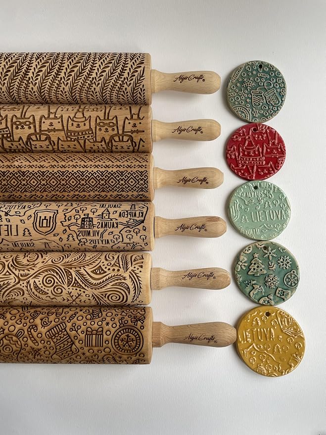 PAW and BONE EMBOSSING ROLLING PIN LASER ENGRAVED PATTERN with PAWS and BONES for EMBOSSED COOKIES or PASTA
