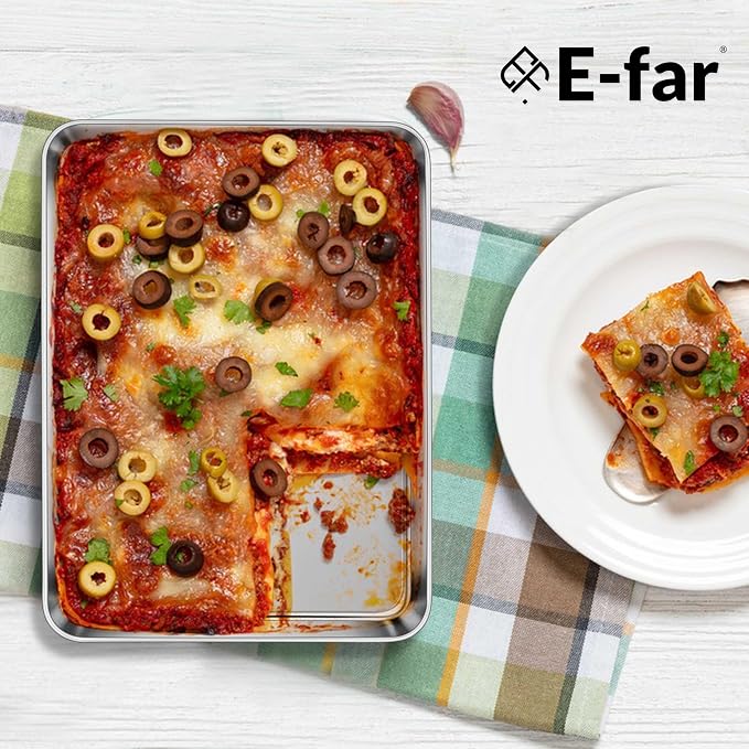 E-far Small Baking Sheet, 10.5”x8.3” Stainless Steel Toaster Oven Tray, Compact Non-toxic Metal Baking Pan for Cookie & Cake, Healthy & Rust Free, Mirror Finish & Dishwasher Safe, 1 Pack