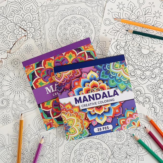 2 PCS Mandala Coloring Book for Adults Relaxation and Teens Stress Relief, 60 Pages Spiral Coloring Book for Women,Mindfulness Stress-Free Patterns for Adult to Relax Relieve Anxiety Gifts