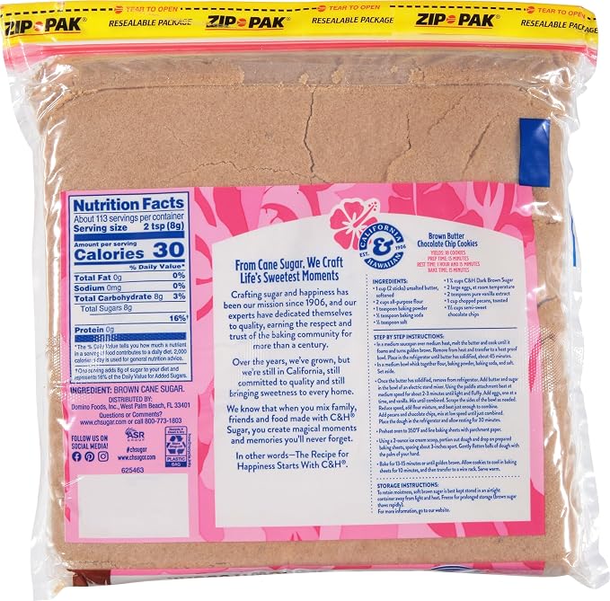 C&H® Light Brown Sugar, 2 lb Zipper Bag (2-Pack) - Ideal Sugar for Baking and Desserts - Includes Bonus Recipe Card