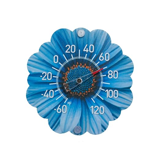 Taylor Daisy Dial Thermometer, 4-Inch Indoor Outdoor Silicone Suction Cup Thermometer, Weather-Resistant Temperature Gauge for Patio, Pool, Garden, or Garage, Blue