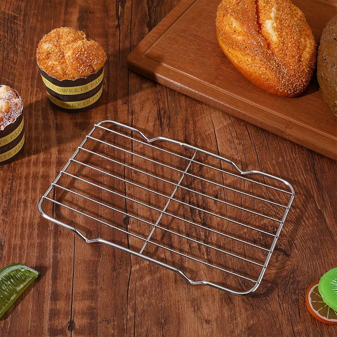 Roasting Rack, Stainless Steel Baking Wire Rack, Heavy Duty Wire Rectangle Bake Racks for Baking, Cooling, Steaming (5.3 x 8.46 Inch)