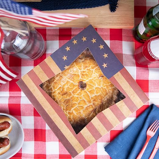 SCT 2484 USA Kraft Paperboard Flag Design Print Window Bakery Box, 10" Length x 10" Width x 2-1/2" Height (Case of 150)