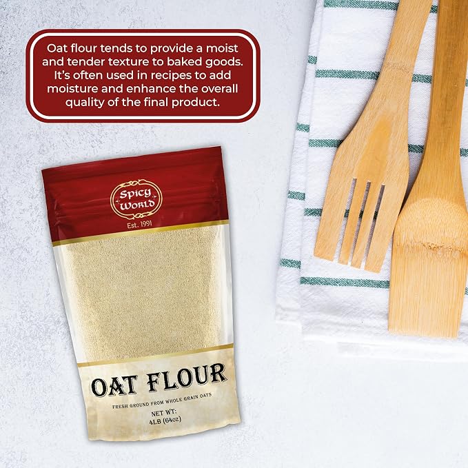 Oat Flour Whole Grain 4 LB LARGE Bag - Pure, USA Grown, For Baking & More, Non-GMO, Great Wheat Substitute - by Spicy World