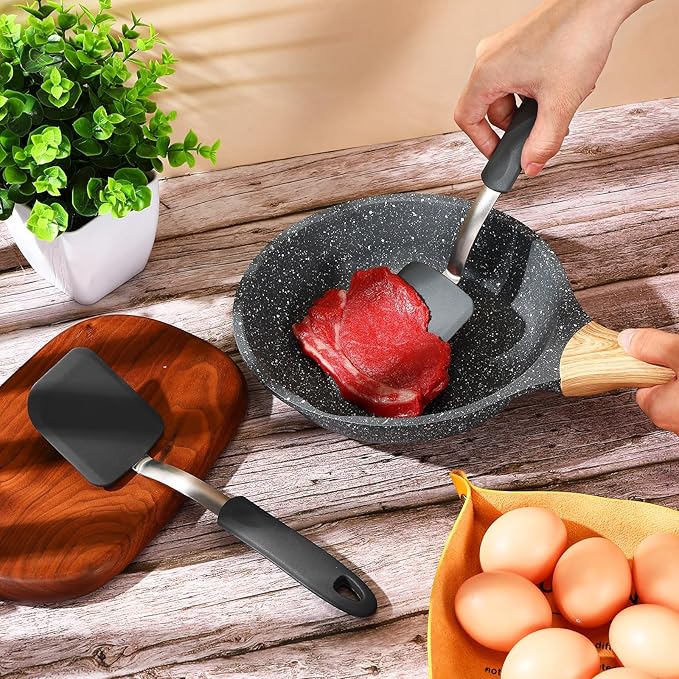 Silicone Cookie Spatula Turner 2 Pack Mini Brownie Spatula Flexible Kitchen Small Silicone Turner for Nonstick Cookware Heat Resistant No Scratch Flipper for Pancake(Solid Flat,Grey)