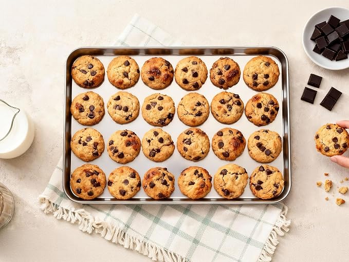 Onader Large Baking Sheet Set of 12, 18 x 13 Inch Stainless Steel Half Sheet Baking Pans for Oven, Commercial Metal Cookie Pan Tray for Roasting Cooking, Mirror Finish & Dishwasher Safe