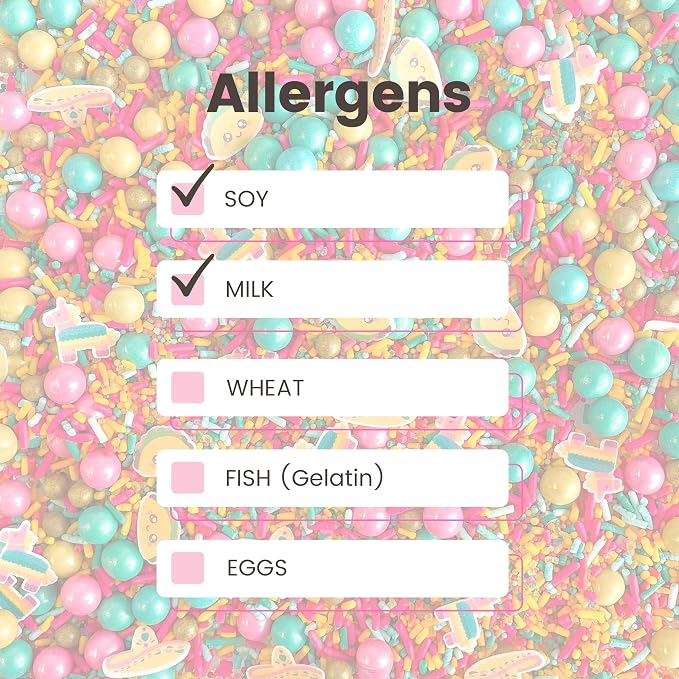 Cinco De Mayo Sprinkle Mix| Made In USA By Sprinkle Pop| Golden Yellow Pink Turquoise Sprinkles with Tacos Piñatas Wafer Paper| Decorating Sprinkles For Taco Tuesday Donuts Cupcakes Cakes Cookies, 4oz