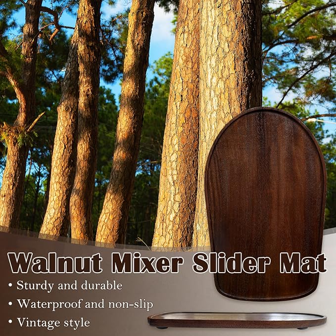 Natural Walnut Wood Mixer Slider Mat for KitchenAid 4.5-5 qt Stand Mixer Sliding Tray for Countertop Protection