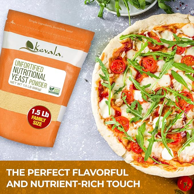 Kevala Nutritional Yeast - 1.5 lb, Unfortified Powder for Vegan Cooking | Product of USA, Premium Seasoning with a Cheesy Flavor, Dry Yeast With No Added Salt for Everyday Vegan Food Nutrition