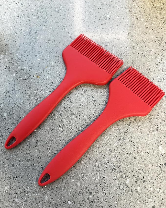2Pcs Silicone Basting Pastry Brush - Heat Resistant Cooking Brushes Food Brush for Oil, Sauce, BBQ, Baking Outdoor Grill Dishwasher Safe – Red