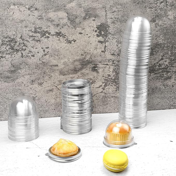 Patelai 150 Pcs Clear Plastic Mini Cupcake Container, Mini Cupcake Box Muffin Dome Muffin Single Container Box for Wedding Birthday Cheese Pastry Dessert Cake (Silver)