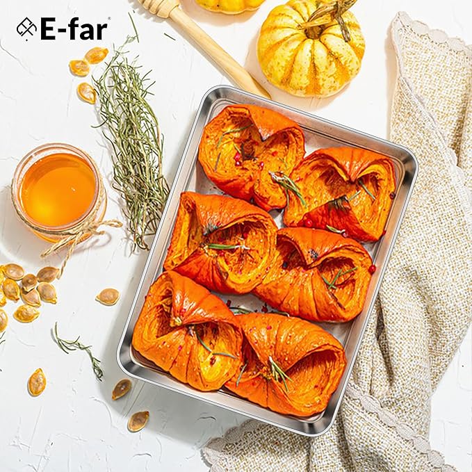 E-far Mini Toaster Oven Tray, 9.4”x7.3” Stainless Steel Baking Cookie Sheet, Small Non-toxic Metal Baking Pan for Cake, Rust Free & Warp Free, Mirror Finish & Dishwasher Safe, 1 Pack