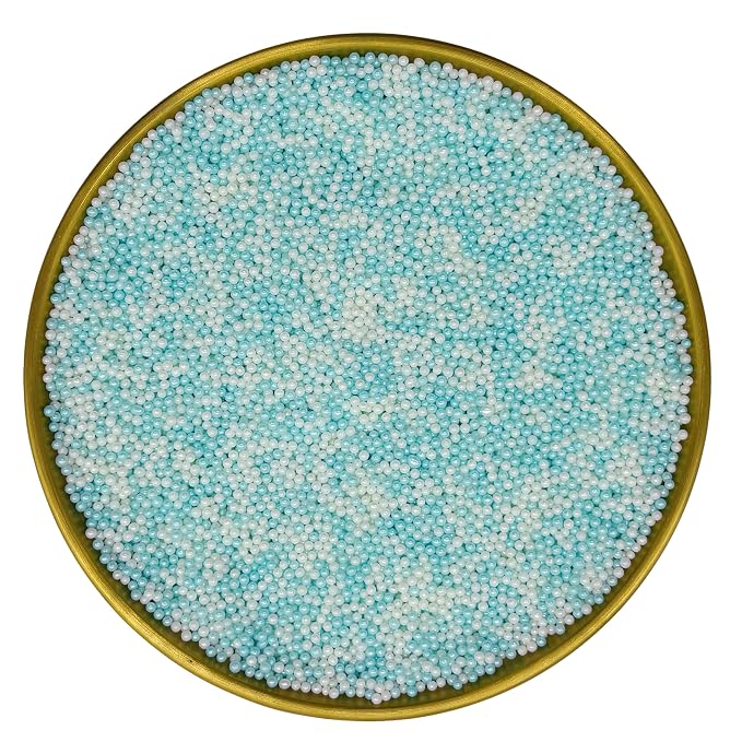 Dynastang 2mm Light Blue & White Pearls Sprinkles Edible Pearls Cake Decorations Cupcake Toppers Cookie Decorating Perfect for Cakes, Cupcakes, Desserts Toppings 3OZ