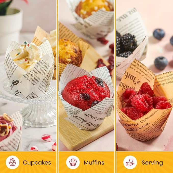 Baker's Signature 150pcs Parchment Paper Muffin Liners - Natural Wood Pulp, Greaseproof, Waterproof, Non-Toxic - Ideal for Multiple Occasions