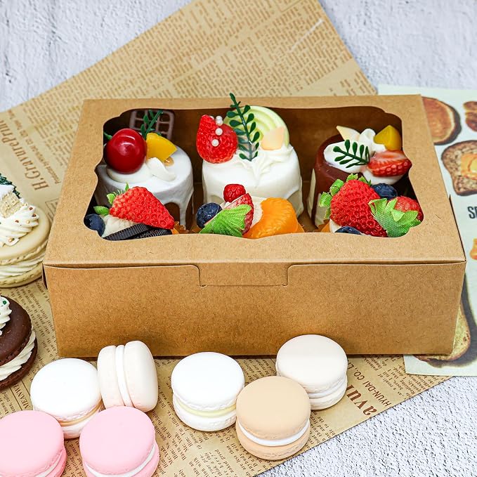 20pcs 8x6x2.5 Inches Brown Bakery Boxes with Window Cookie boxes Treat Boxes Dessert Boxes Donut Boxes Muffin Boxes for Pastry Candy Small Cake Cupcake for Gift Giving Party, NB001-20