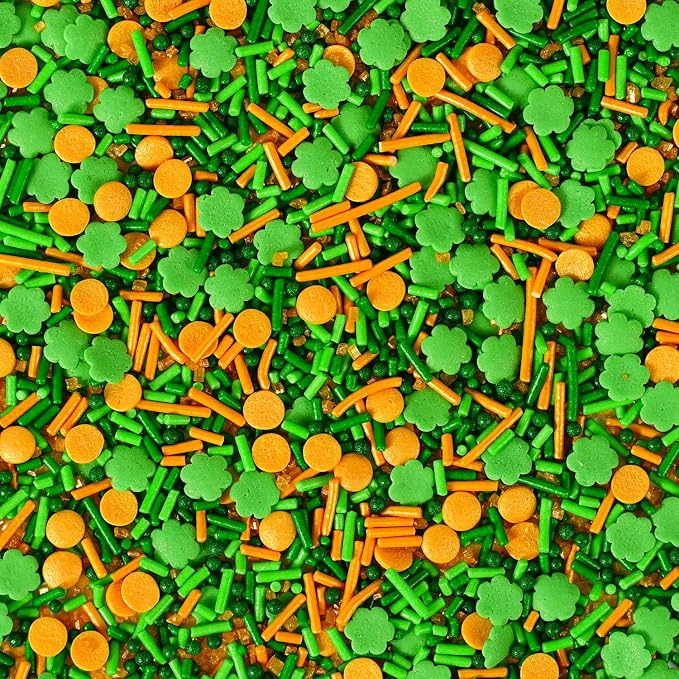 St. Patrick's Day Sprinkles Mix, 4.23oz Shamrock Green & Gold Confetti, Jimmies, Nonpareils for Cake Decorating, Cookie, Cupcake, Ice Cream Topper, Baking Toppings - Spring, Birthday Party Supplies