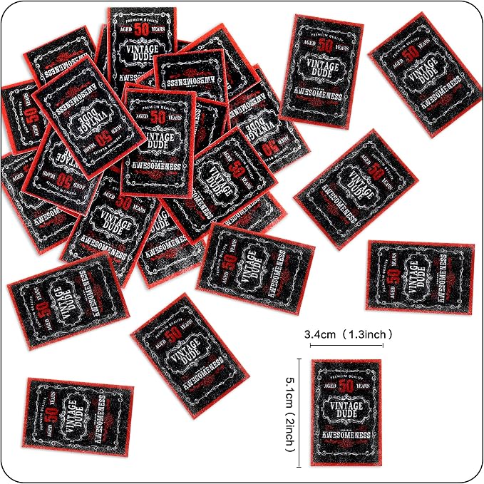 40Pcs Edible Rectangle Aged to 50 Years Card Cupcake Toppers Edible Black Red 50 Vintage Dude Awesomeness Cupcake Picks Drink Toppers for 50th Vintage Birthday Anniversary Party Decorations