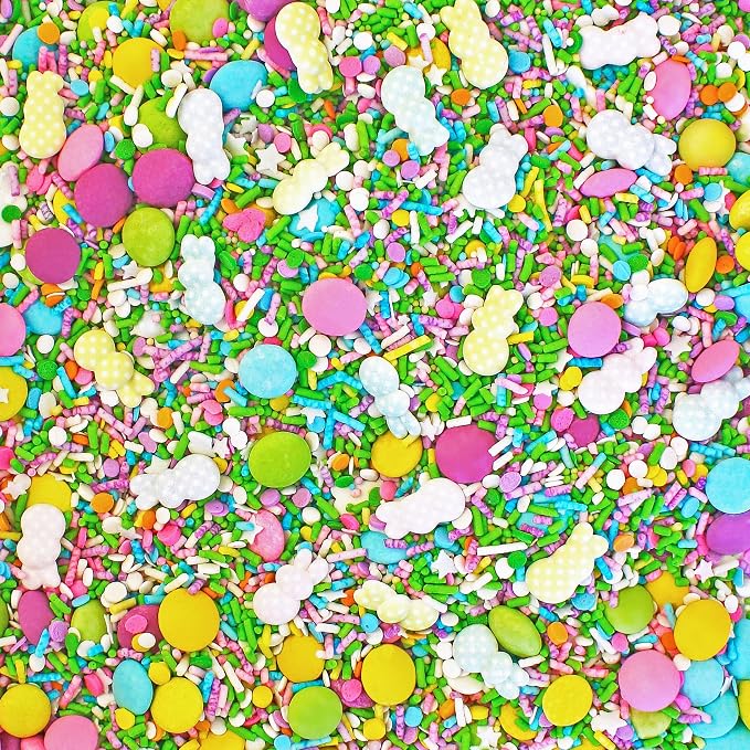 Sprinkle Pop Pastel Bunny Sprinkle Mix| Pastel Blue Pink Green Yellow Orange Magenta Sprinkles with ~12 Polka Dot Pastel Bunnies| Easter Sprinkles Made in USA for Decorating Cake Cupcakes Cookies, 4oz