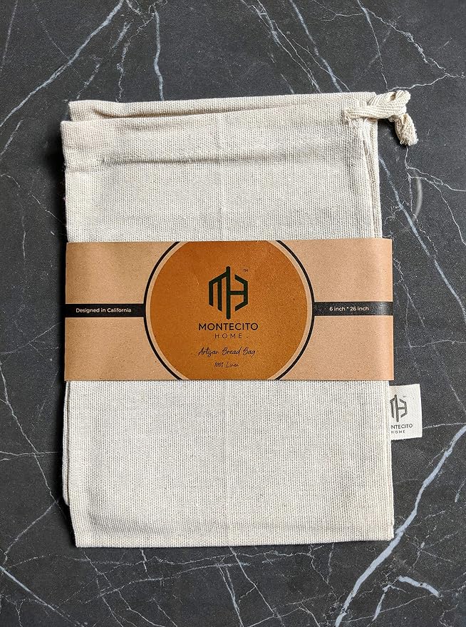 Combo Set of One 12"x15" Boule and One 6"x26" Baguette Farmhouse Natural Linen Bread Bags, Reusable Drawstring Bag for Homemade Bread Storage, Perfect for Bakers, House Warming, Etc.