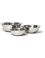Vollrath 1098BCE Economy Stainless Steel Mixing Bowl Set, 1.5-Quart, 3-Quart, and 5-Quart, 26-Gauge, Mirror Finish, Beaded Edge, Flat Bottom, Nesting, Dishwasher Safe